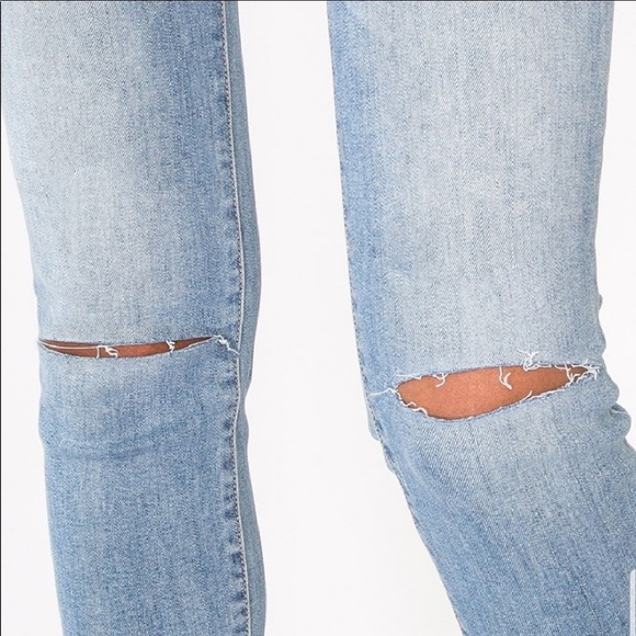 Distressed Denim Raw Hem Light Blue Jeans - Picture 3 of 8